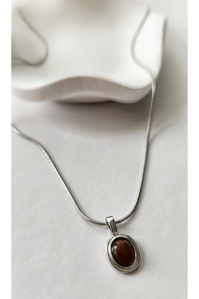 Amber Aura Taşlı Çelik Kolye — Silver