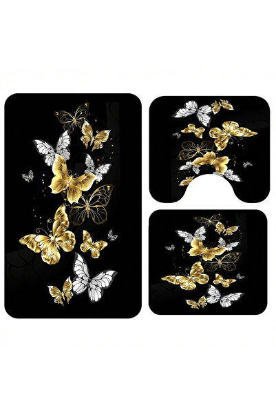 OEM 3-piece non-slip bath mat set, elegant butterfly pattern