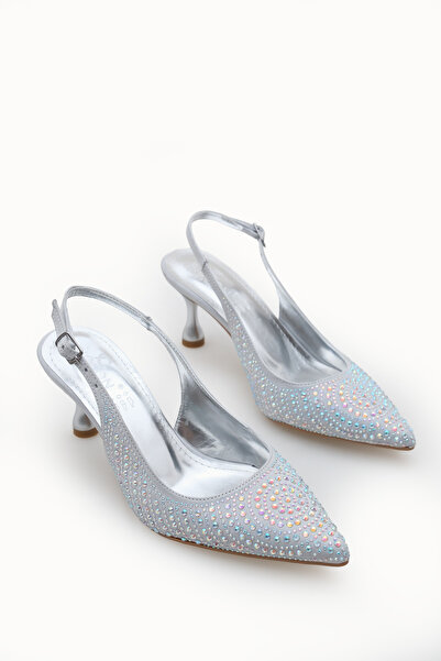 Riccon Women's Pointed Toe Open Back Thin Heeled Shoes 0012550 Silver Silver