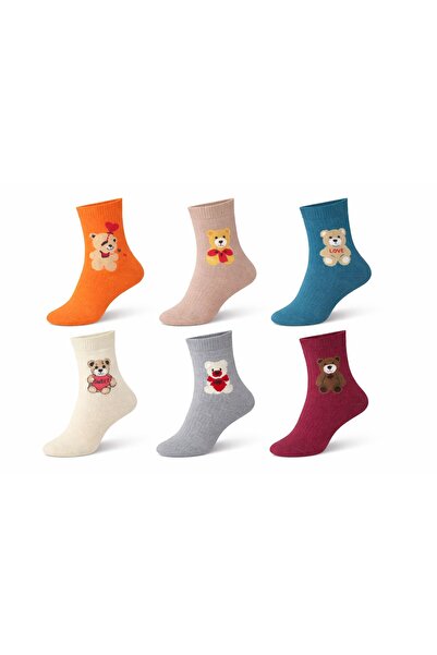 İpeksi 6 Pairs of Teddy Bear Seamless Combed Cotton Premium Socket College Socks