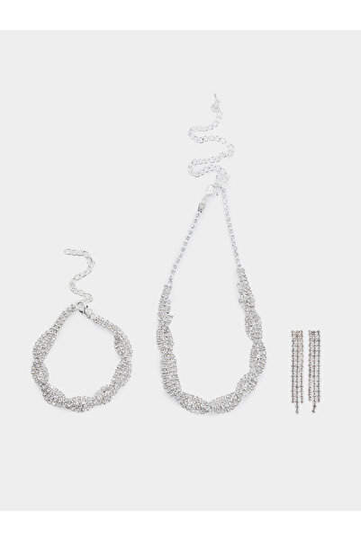 Styli طقم عقد وسوار من الفضة المرصعة بالألماس مع أقراط