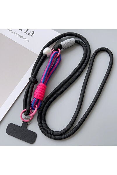 Choice11 حبل تعليق للهاتف المحمول أسود بسيط من بوليستر /النايلون، ثنائي الاست...