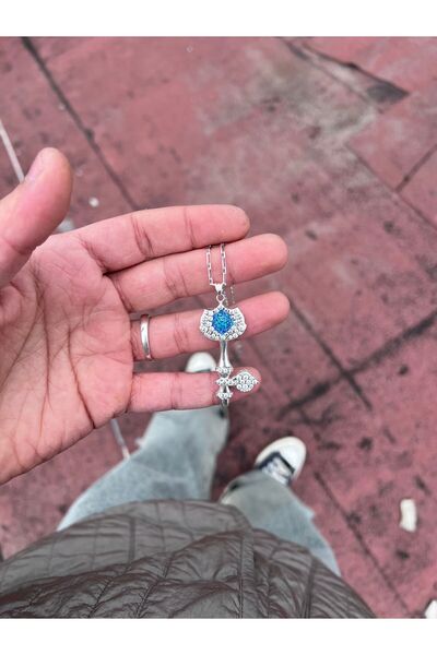 Mihenkler Jewelery Mavi Lapis Anahtar Kolye, 925 Ayar Gümüş, El Yapımı