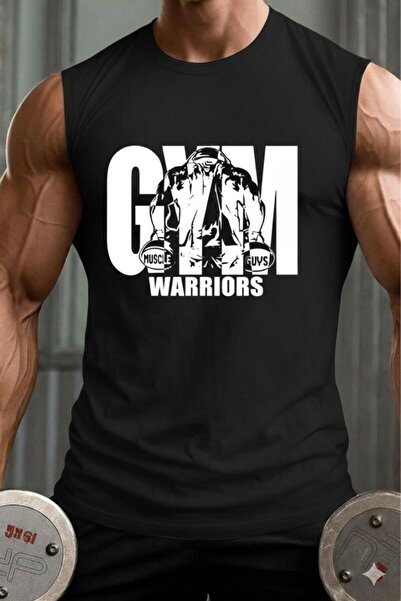 NO 601 Men's Black Gym Warrirors Printed Sleeveless Tank Top