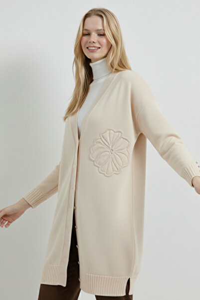 benguen Floral Patterned Cardigan N3302 Stone Color
