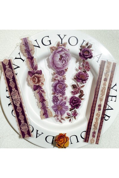 Choice4 D Journamm 15 قطعة ملصقات شريط دانتيل زهور PET DIY Hand Account Colag...