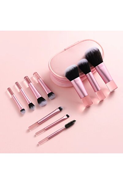 Choice7 مجموعة فرش مكياج صغيرة للوجه مكونة من 10 قطع، مزينة بشريط وردي، بحجم ...