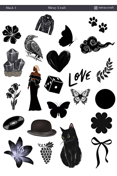 MirayDesign 1 Foaie de autocolante tematice negre de 12*17 cm / Pentru album ...