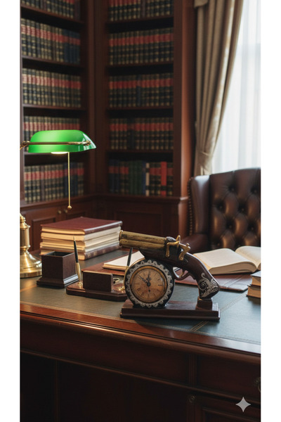 çınaroğlu avm Masa Üstü Porselen Saat Biblo Silah Dekorlu Kahverengi Otantik ...