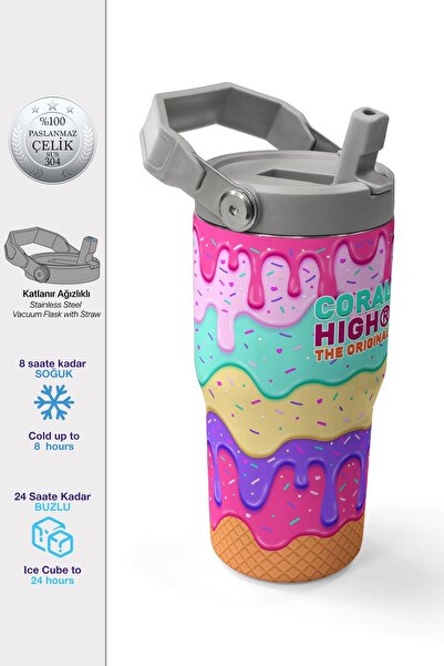 Coral High Dondurma Desenli Katlanır Ağızlıklı Çelik Termos 600 ml 38907