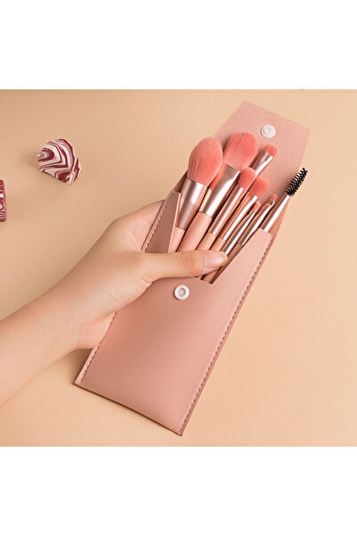 choice2 مجموعة فرش مكياج محمولة من 8 قطع باللون الوردي، تتضمن فرشاة خافي عيوب...