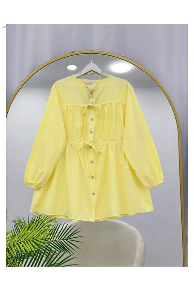 YEDİLALE Shrimped Lace-Up Zero Neck Loose Tunic [Loose Fit]