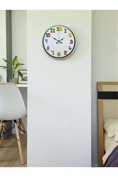 Lunaev ساعة حائط لغرفة الأطفال مقاس 36 سم باللون الكريمي