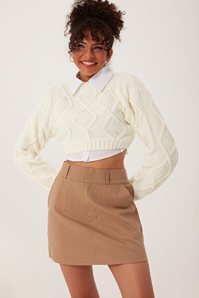 QUHOX Women's Knitwear Sweatshirt Cream