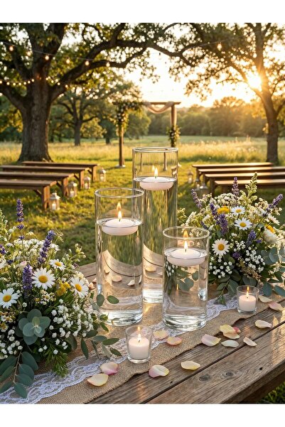 Candle Vase Zarafetin Camla Buluşması: 3’lü El İşçiliği Silindir Vazo & Mumlu...