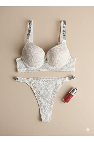 SATTENS Stone-Embellished Supportive Bra Set B Cup Push-Up Love Secret