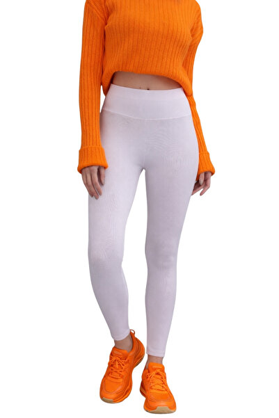 Montland Women's White Ribbed High Waist No-Show Sports Leggings