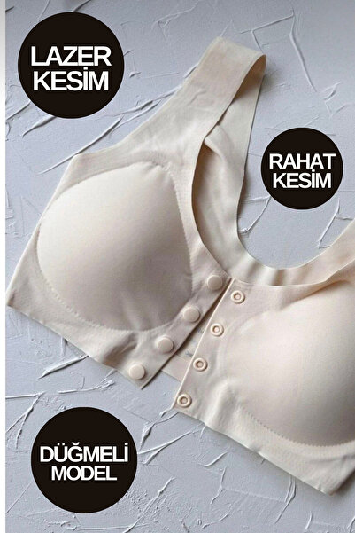 İNCEYAŞAM Puffy Model Women's Front Buttoned Sports Cut Laser Bra Seamless