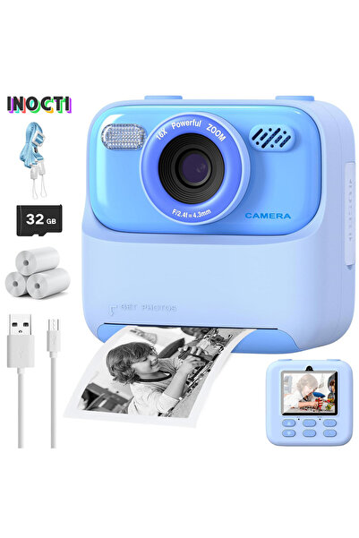 choice2 كاميرا بلو إنتي للأطفال للطباعة الفورية، كاميرا رقمية للأطفال الصغار،...