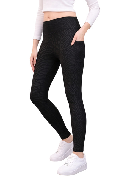 Montland Women's Black Diving Fabric Firming Patterned Sports Leggings with S...