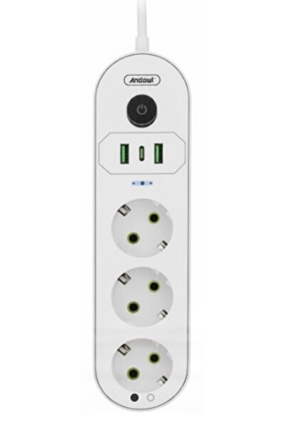 Mihai Extension cord with 3 USB outlets, switch and surge protection 2 m Ando...