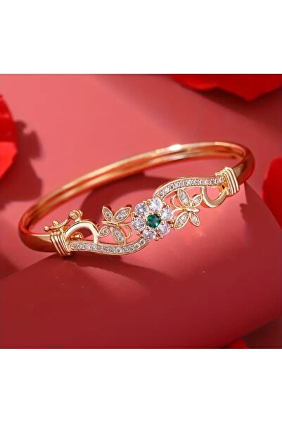 stainless steell VİP gold renk çiçek/kelebek motifli çelik kelepçe bileklik