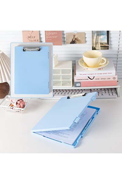 Choice4 Sky Blue Multi functional A4 folder clamp storage box, writing pad, l...
