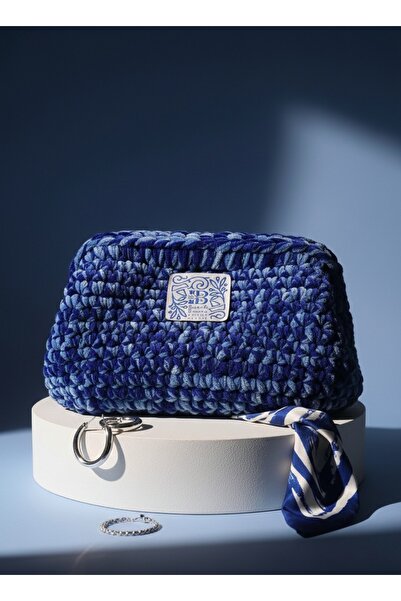 Beril Yamaç Design Studio Hand Knitted Luxury Blue Clutch Bag - Bohemian Port...