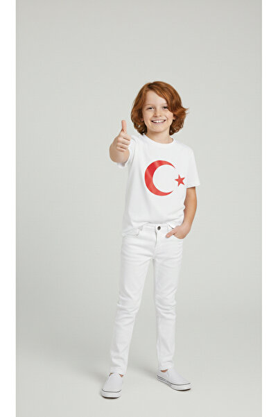 NACAR STORE Boy's Ayyildiz Printed T-Shirt and White Linen Trousers Set for A...