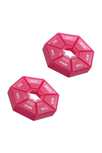 Choice14 علبة حبوب صغيرة محمولة للسفر، حمراء اللون، قطعتان، تكفي لسبعة أيام أ...