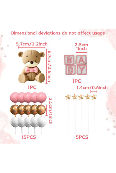 choice2 Set 5 LaVenty Pink Bear Cake Decoration Baby Bear Baby Shower Cake To...