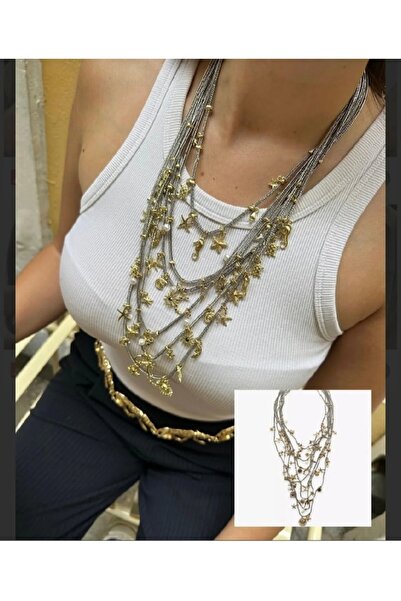 FASHİON JEWELRY ZR modeli çoklu zincir charmlı kolye