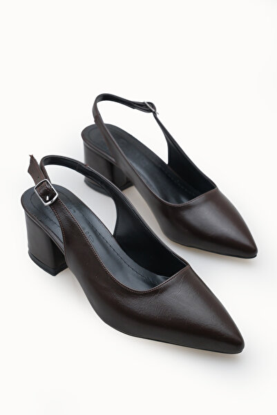 Riccon Women's Pointed Toe Open Back Heeled Shoes 0012420 Brown Rustic