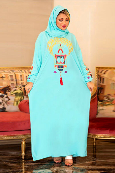 AsrymShop Lightweight, wide, embroidered pistachio Cotton -viscose prayer robe
