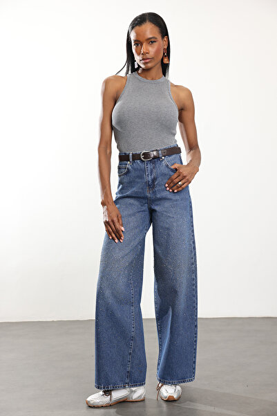 5in1Canpolat Blue Stone High Waist Wide Leg Jean 5045