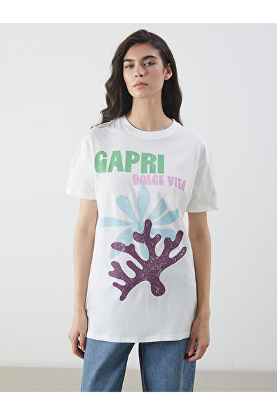 LC Waikiki Γυναικείο μπλουζάκι με στάμπα Crew Neck