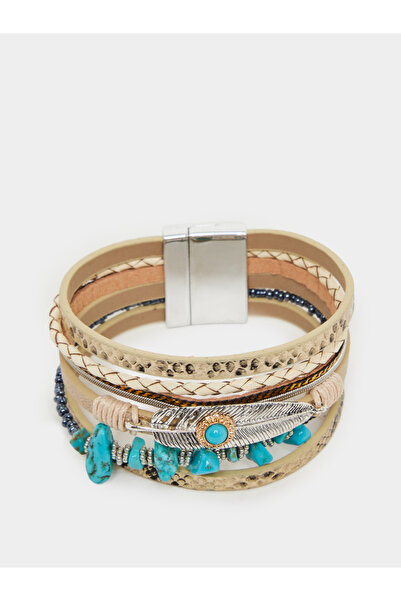 Styli Boho Chic Turquoise Feather Layered Bracelet