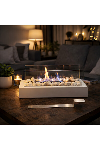 Zeronn ALEVIA Bioetanol Masaüstü Dekoratif Şömine BEYAZ