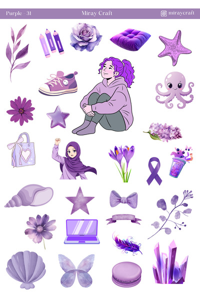 MirayDesign 1 ورقة ملصقات بنفسجية اللون مقاس 12*17 سم لـ سكراب بوك، دفتر يومي...