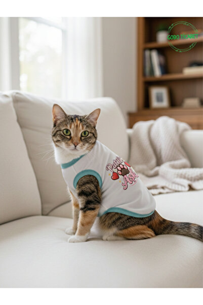 Gobo فستان تي شيرت أبيض اللون مطبوع عليه عبارة Love للقطط والكلاب مقاس XSMALL...