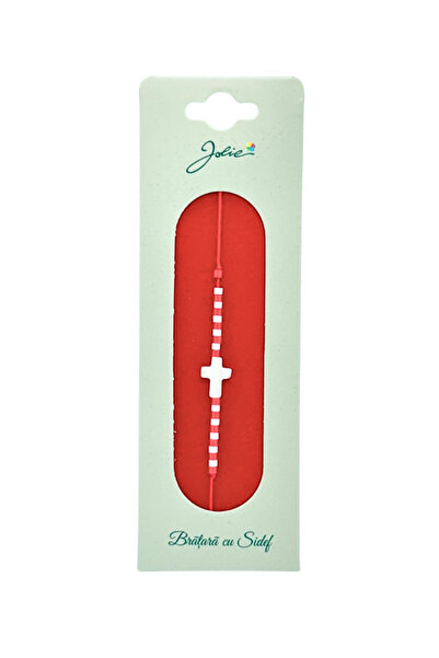 OEM Brățară Mărțișor cu Sidef, pandantiv cruce, șnur roșu reglabil