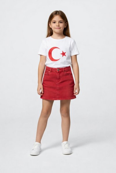Nacar Kız Çocuk Ay Yıldız Baskılı Tişört & Etek Takım