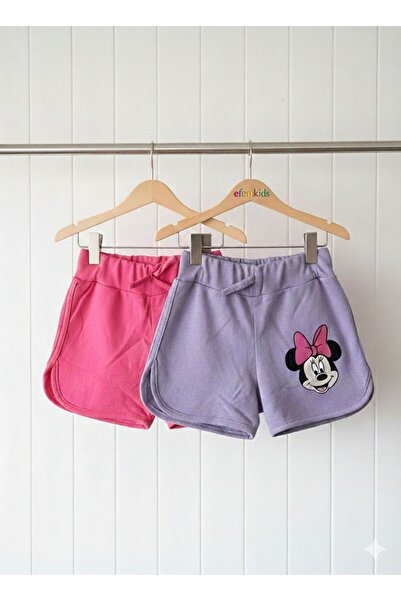 Efemkids 1/4 Yaş 2 Li Kız Şort Mıckey Baskılı Yazlık Şort Esnek Rahat