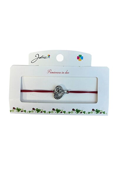 Flippy Martisor tip Bratara cu Pandantiv Metalic, Jolie, Snur Textil Rosu, Mo...