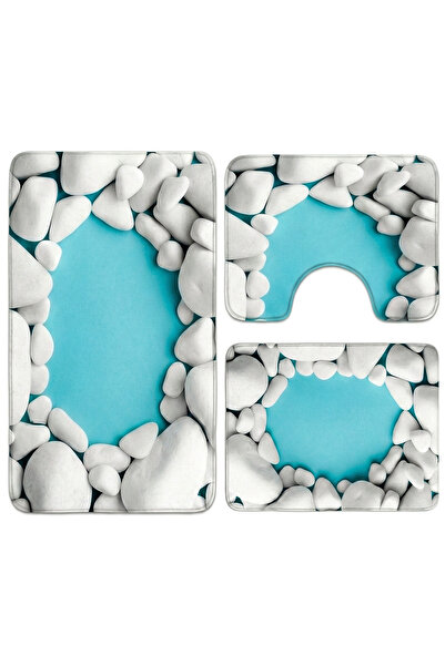 OEM Anti-slip bathroom rug set, 3 pieces, decorative stone design