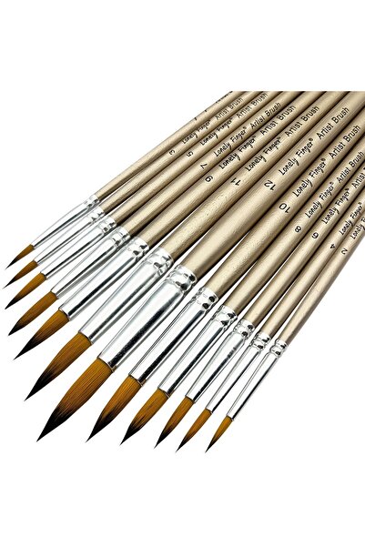 choice2 مجموعة 12 فرشاة رسم دائرية ذهبية احترافية للفنانين، برؤوس من النايلون...