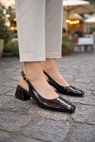 oyyo Patent Leather Open Back Square Toe Short Heel Daily Comfortable Balleri...