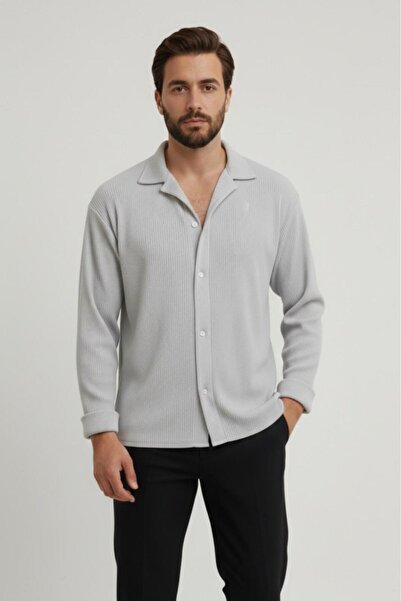 CAST COLLECTİON Men's Smoke Gray Ottoman Fabric Shirt