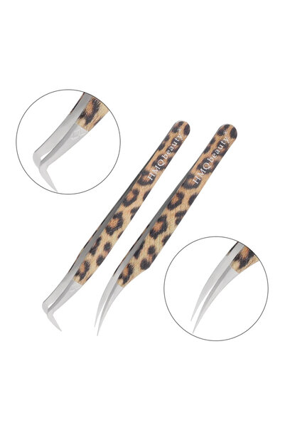 Choice1 مجموعة من قطعتين من ملاقط رموش بنقشة جلد النمر، مصنوعة من الفولاذ الم...