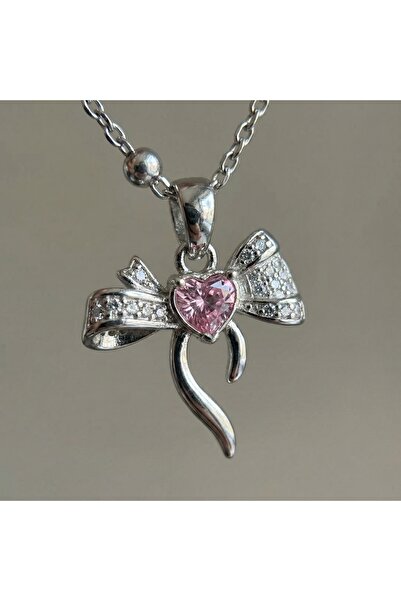 316L Non-darkening Steel Silver Color Bowknot Women's Necklace